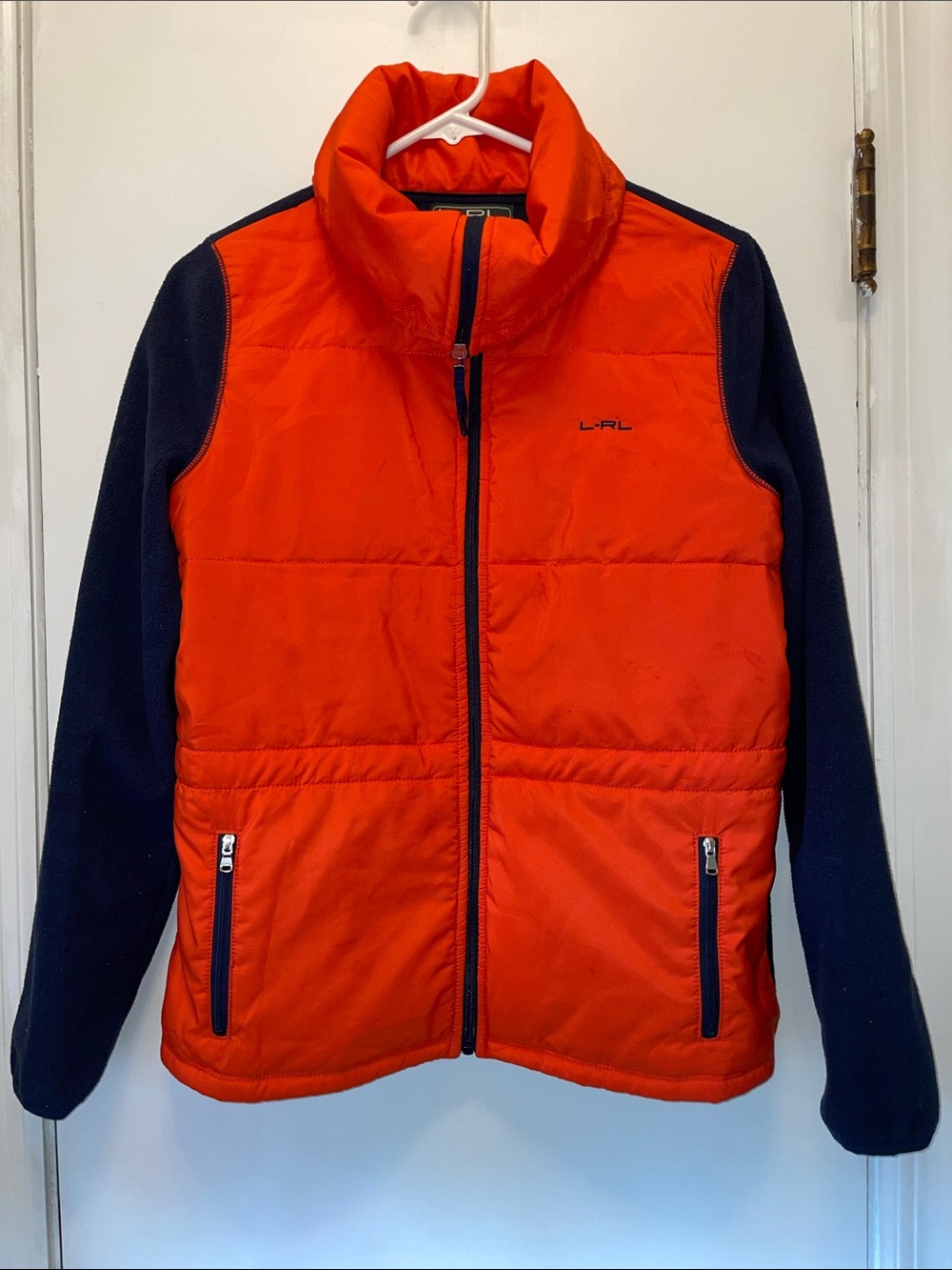 Lauren Ralph Lauren Orange & Navy Puffer | Funnel Neck Insulated Zip Front